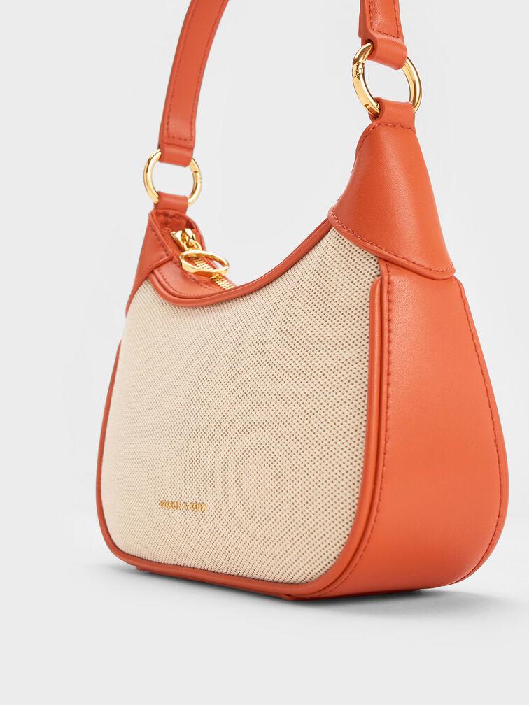 Charles & Keith Alcott Scarf Handle Canvas Bag - Orange ~Silk Scarf