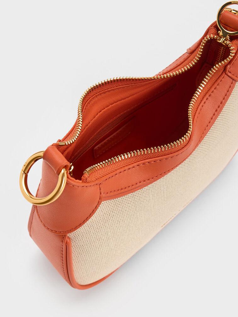 Charles & Keith Alcott Scarf Handle Canvas Bag - Orange ~Silk Scarf