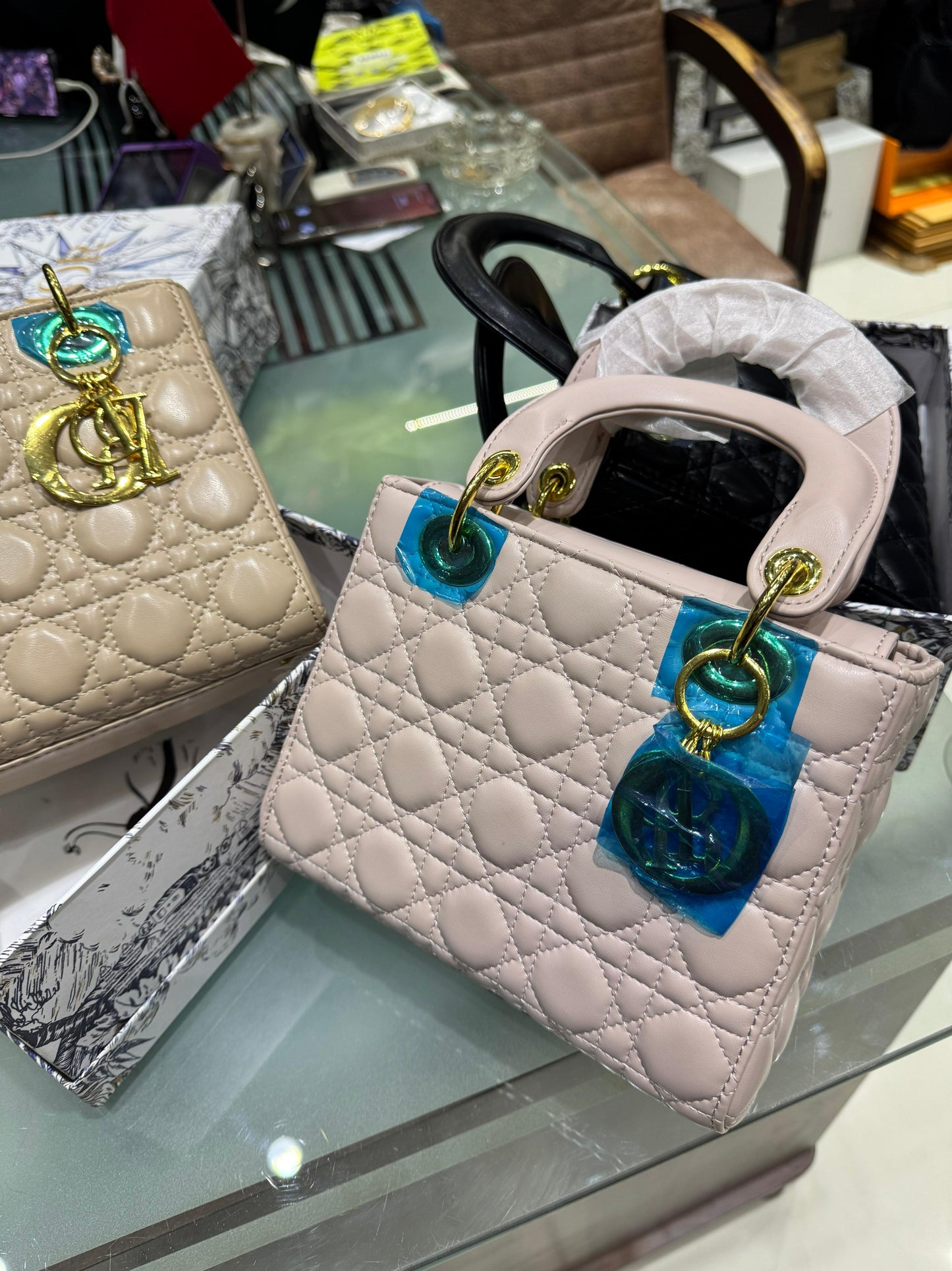 Cream Quilted Faux Leather Designer Style Handbag