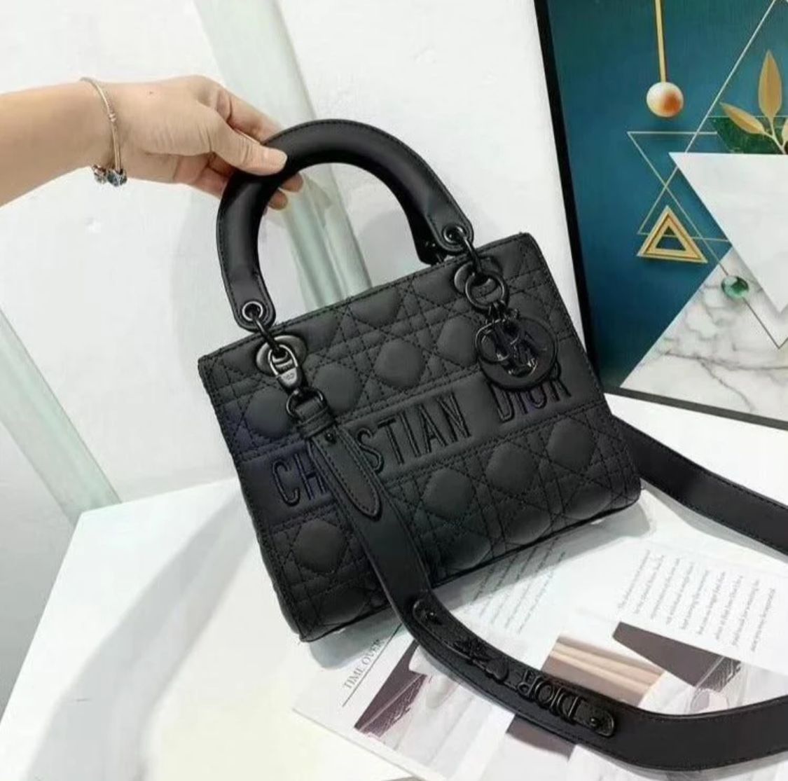 “Christian Dior Lady Dior White Quilted Handbag – Luxury Designer Tote Bag”