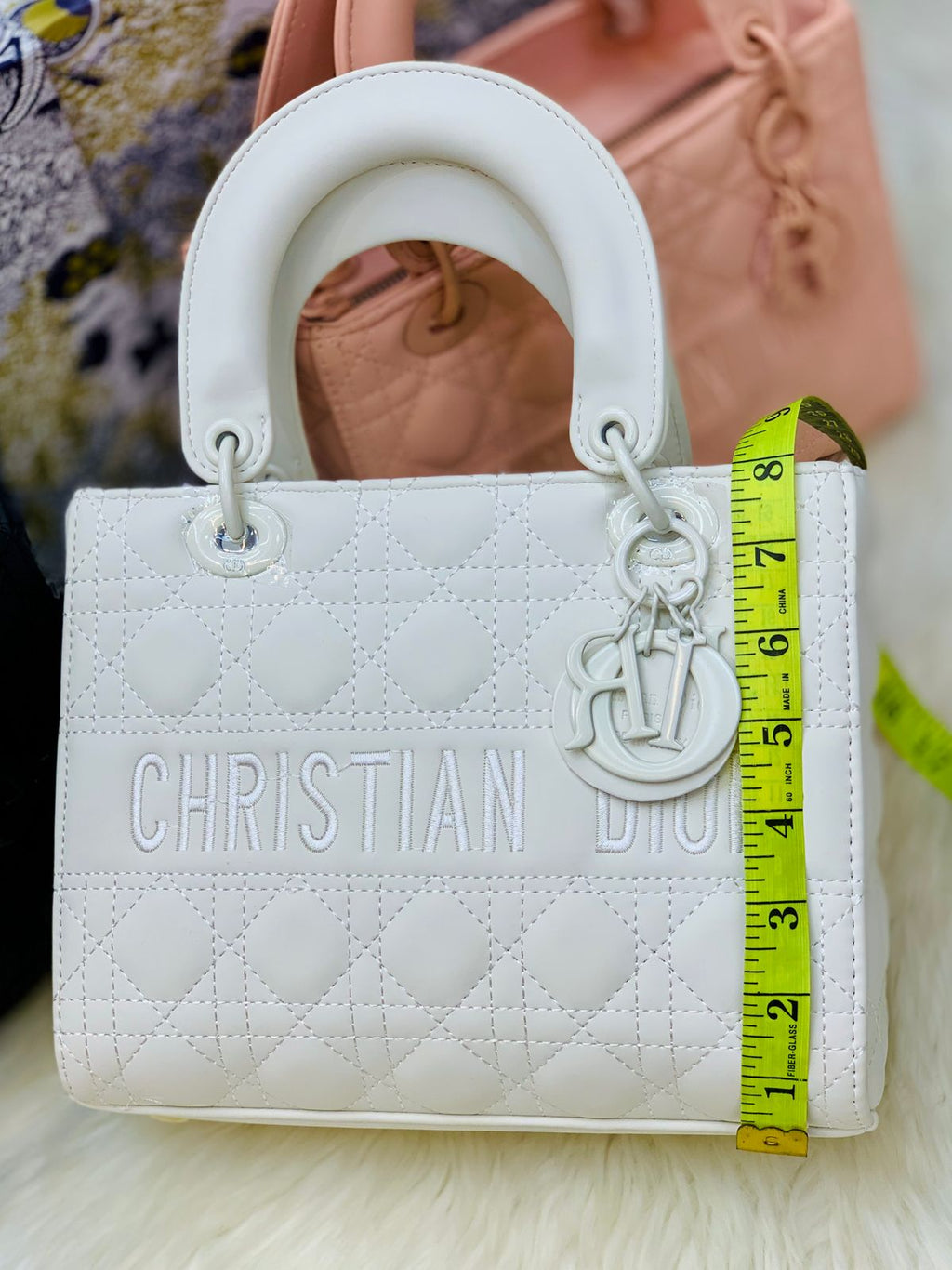 “Christian Dior Lady Dior White Quilted Handbag – Luxury Designer Tote Bag”