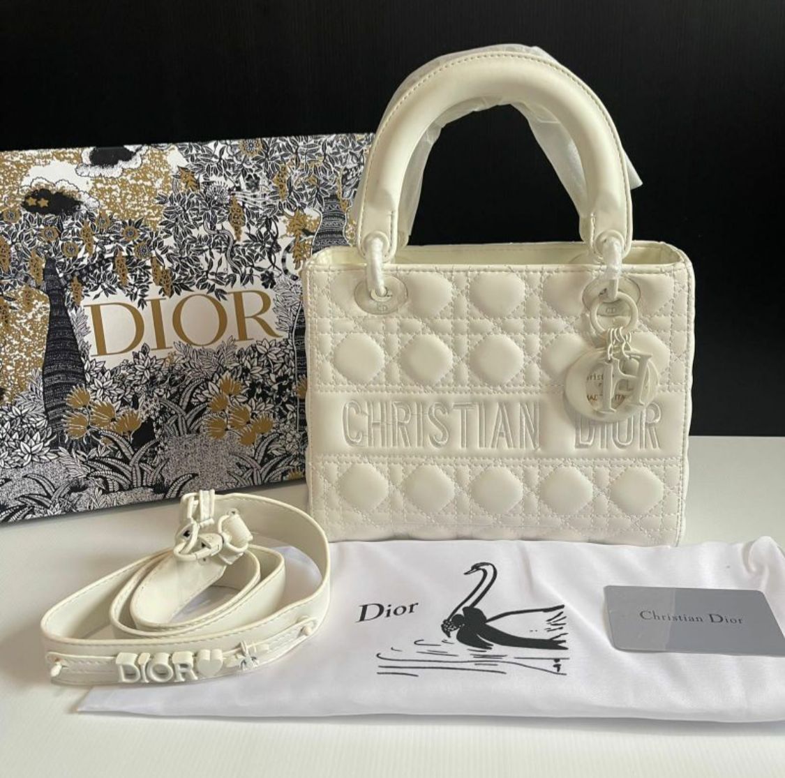 “Christian Dior Lady Dior White Quilted Handbag – Luxury Designer Tote Bag”